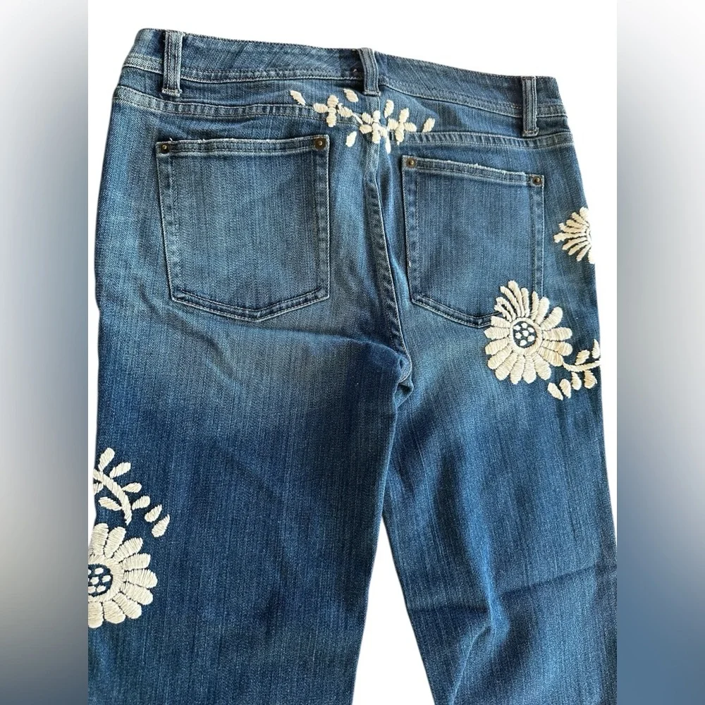 VTG WHBM Blanc Denim Jeans Hand Embroidered Bootcut NWT Y2K Floral 30x32 Size 4